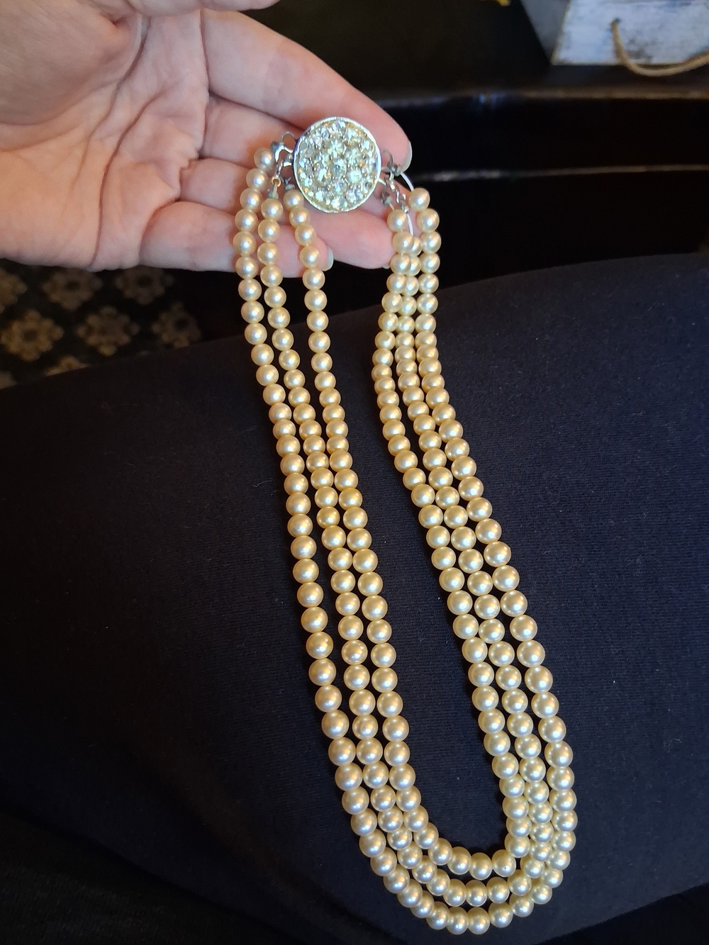 Sarah Coventry Pearl Multi-Strand Necklace with Rhinestone Clasp